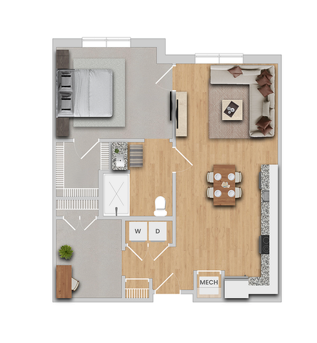 Birch A | 1x1 with den | 873 sf