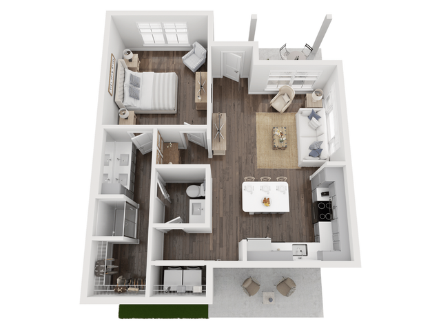 cozy 1-bedroom apartment with elegant hardwood floors, modern open-concept kitchen, and inviting living room leading to a private balcony.