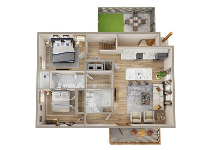 two bedroom stacked duplex upper level