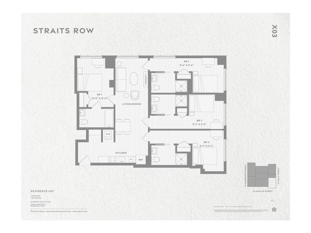Elegant floor plan of Straits Row, featuring 4 bedrooms and an open living and dining area.