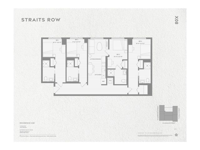 Detailed floor plan of Straits Row Residence X08 featuring 4 bedrooms and a central living and dining area.