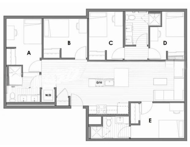 Contemporary floor plan displaying 4 bedrooms, living area, kitchen, and laundry with \'Sold Out\' overlay.