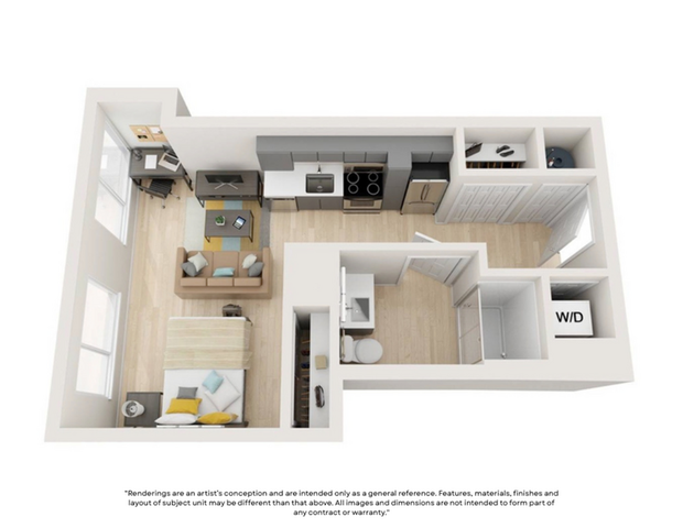 b1-1 3D rendering floor plan with furniture for MSU off campus apartments
