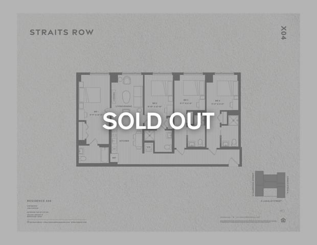 Floor plan of Straits Row Residence X04 featuring 4 bedrooms, 4 bathrooms, a spacious living/dining area, and a modern kitchen.