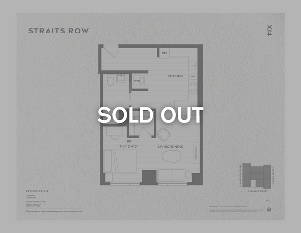 Simplistic floor plan of Straits Row Residence X14 featuring one bedroom, an integrated living/dining area, a kitchen, and a bathroom.