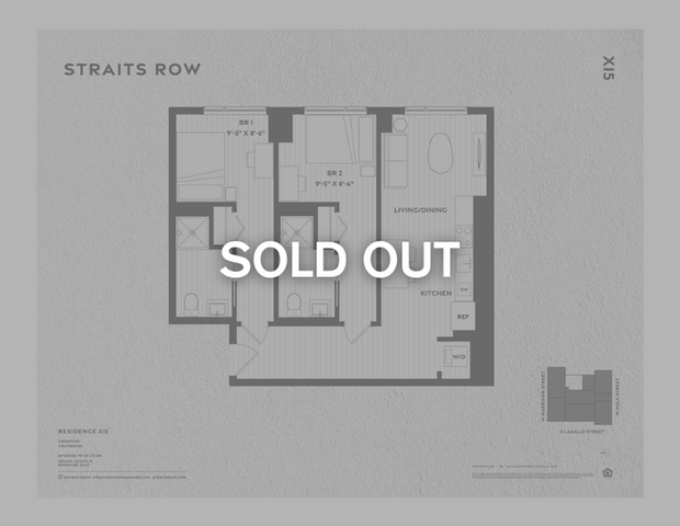 Elegant floor plan of Straits Row Residence X15 showing 2 bedrooms, open living and dining area, and modern kitchen.
