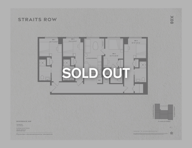 Detailed floor plan of Straits Row Residence X08 featuring 4 bedrooms and a central living and dining area.