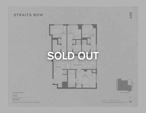 Detailed floor plan of Residence X09 at Straits Row showcasing 4 bedrooms, spacious living/dining area, and modern kitchen layout.