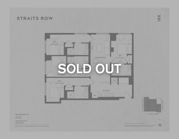 Sophisticated floor plan of Straits Row Residence X01 with 4 bedrooms and an open living and dining area.