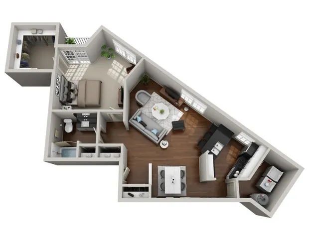 A5 3d floor plan with furniture and hardwood floors