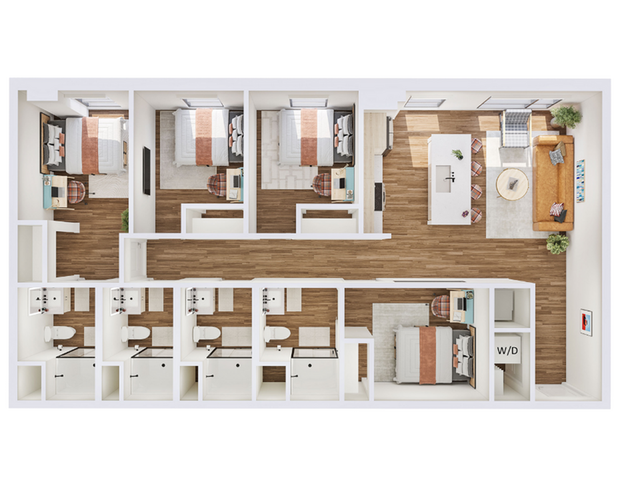Modern 2D floor plan showcasing 3 bedrooms, a stylish open-concept living area, and an elegant kitchen. Perfect for contemporary living.