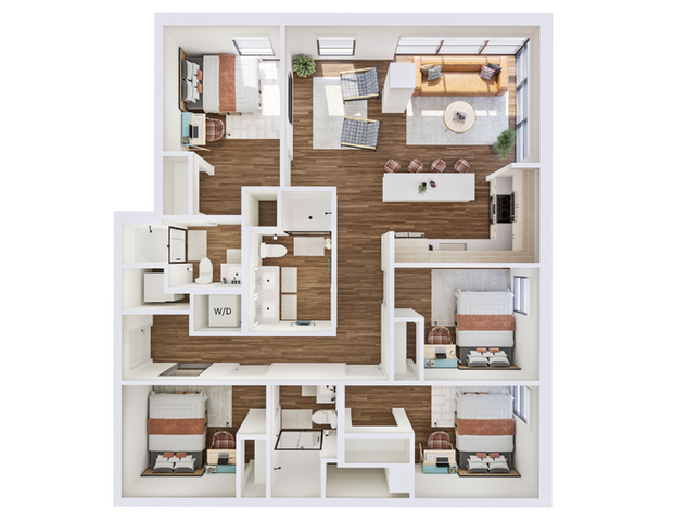Modern open-concept floor plan with 3 cozy bedrooms, spacious living area, sleek kitchen, and generous natural light.