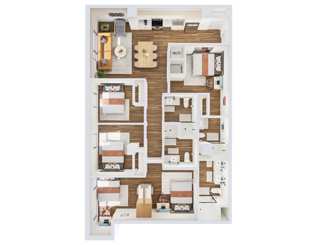 Elegant 3-bedroom apartment floor plan featuring an open-concept living area, modern kitchen, and stylish interiors.