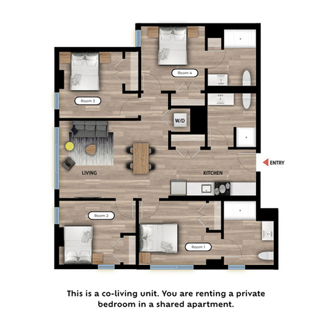 Modern floor plan showcasing 3 bedrooms, spacious living area, and sleek kitchen layout.