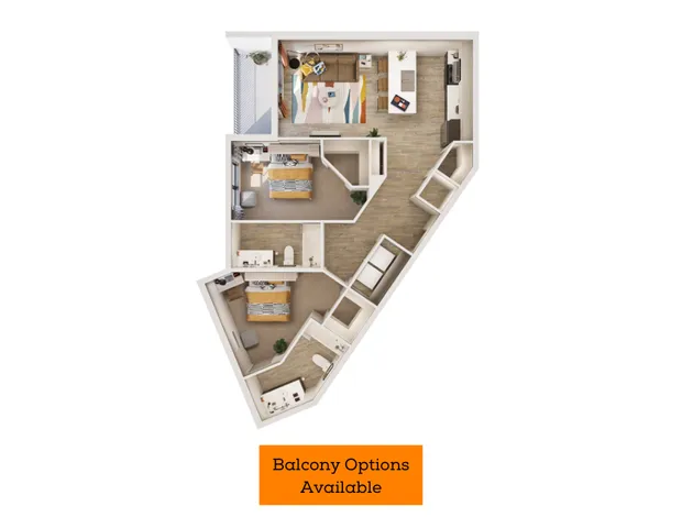 Modern floor plan showcasing 3 full units with open living space, stylish kitchen, and two cozy bedrooms.