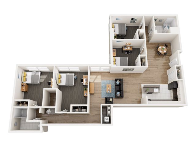 Modern floor plan showcasing 3 bedrooms, a cozy living area, and stylish kitchen, perfect for contemporary living.