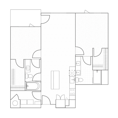 2D drawing of an 1107 sq ft one-bedroom unit floor plan offering comfort and convenience with high-end amenities.