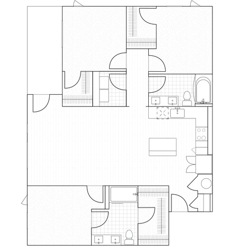 2D drawings of deluxe 1348 sq ft three-bedroom homes showcasing the epitome of luxury living with spacious interiors and high-end finishes.