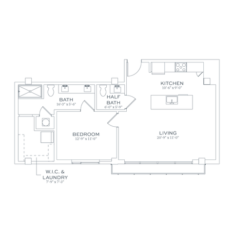 Sonder A1.1 One Bedroom Floor Plan