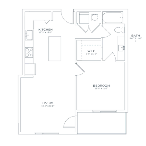 Sonder A6 One Bedroom Floor Plan