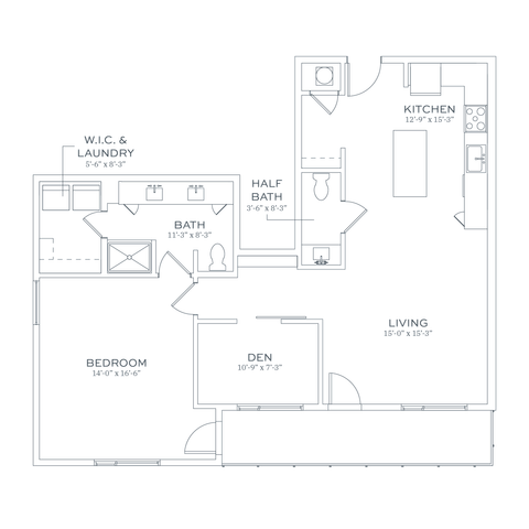 Sonder B2 One Bedroom w/ Den Floor Plan
