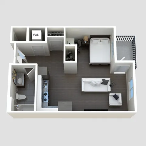 The Minimalist studio floor plan at The Lofts at City Center - 528 sq ft
