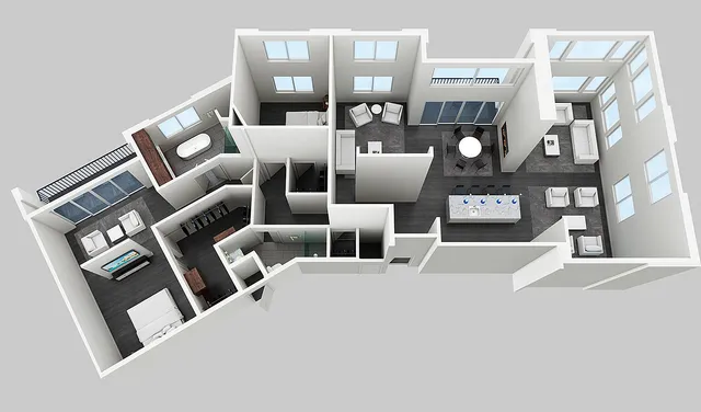 The Masterpiece penthouse floor plan at The Lofts at City Center - 2,178 sq ft with two bedrooms and den