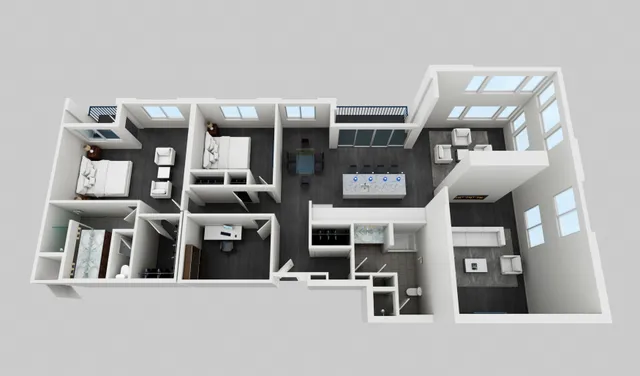 The Mona Lisa penthouse floor plan at The Lofts at City Center - 2,074 sq ft with two bedrooms and den