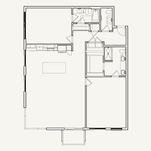 Spacious two-bedroom, 2.5-bath unit at 1,593 square feet. Includes open living area, mudroom, walk-in closet, and balcony.