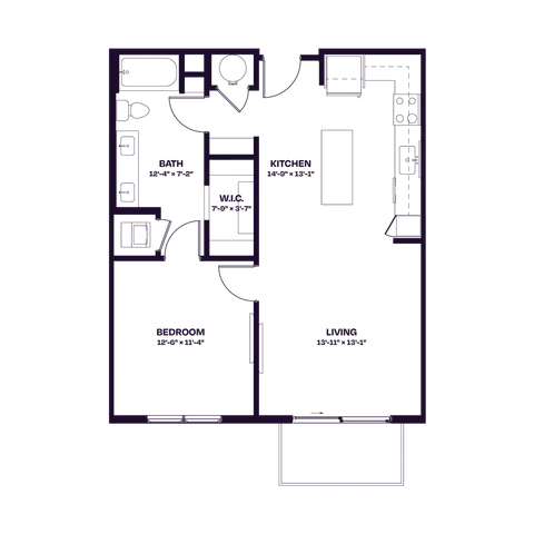 Oberon A3 One Bedroom Floor Plan