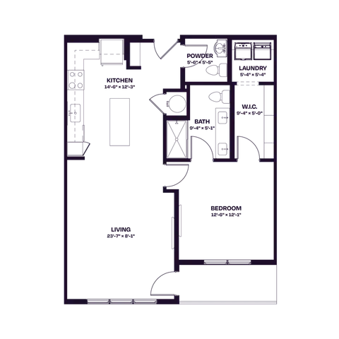 Oberon A5 West One Bedroom Floor Plan