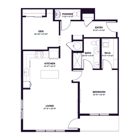 Oberon B1 One Bedroom Den Floor Plan