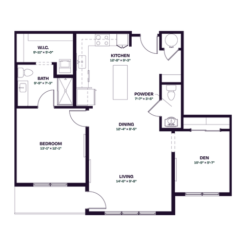 Oberon B2 One Bedroom Den Floor Plan
