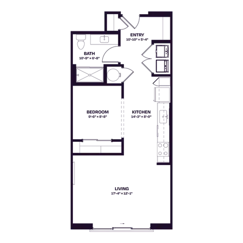 Oberon S2 West One Bedroom Floor Plan