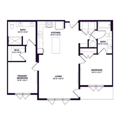 Oberon C3 ADA Two Bedroom Floor Plan