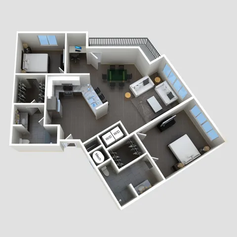 The Cityscape two-bedroom apartment layout at The Lofts at City Center - 1,272 sq ft
