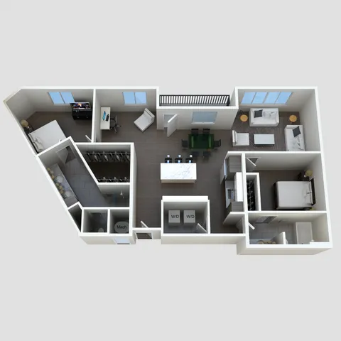 The Sistine -  two-bedroom apartment layout at The Lofts at City Center - 1,401 sq ft