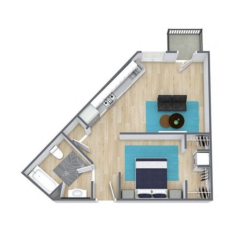 Aspen floor plan: studio, 1 bathroom, 554 sq ft apartment at The Brentwood in Olathe KS