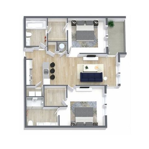 Sycamore floor plan: 2 bedroom, 2 bathroom, 914 to 1020 sq ft apartment at The Brentwood in Olathe KS