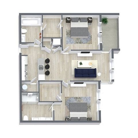 Sycamore floor plan: 2 bedroom, 2 bathroom, 914 to 1020 sq ft apartment at The Brentwood in Olathe KS