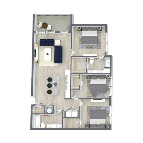 Hawthorn floor plan: 3 bedroom, 2 bathroom, 1262 sq ft apartment at The Brentwood in Olathe KS