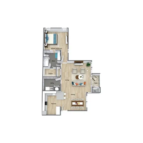 The Derby Large floor plan: 1 bedroom, 1 bathroom, 928 sq ft apartment at Saddlewood Apartments in Olathe KS