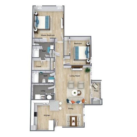The Preakness floor plan: 2 bedroom, 2 bathroom, 1134 sq ft apartment at Saddlewood Apartments in Olathe KS