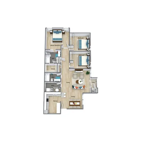The Belmont floor plan: 3 bedroom, 2 bathroom, 1269 sq ft apartment at Saddlewood Apartments in Olathe KS