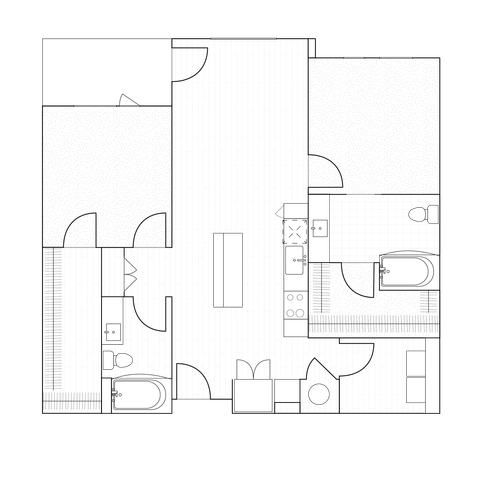 2D drawings of two-bedroom homes ranging from 1112 to 1126 sq ft, detailed with generous living spaces and two bathrooms.