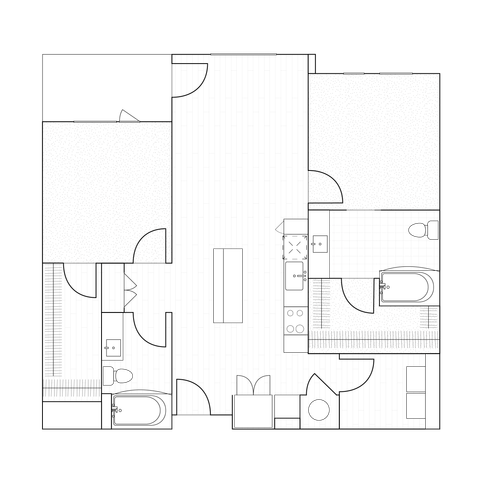 2D drawings of two-bedroom homes ranging from 1112 to 1126 sq ft, detailed with generous living spaces and two bathrooms.