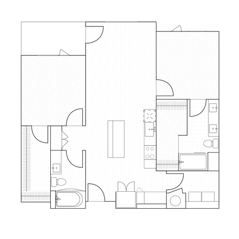 2D drawings of two-bedroom units ranging from 1084 to 1148 sq ft, mixing functionality and style with ample kitchen space and spacious outdoor patiosbalconies.