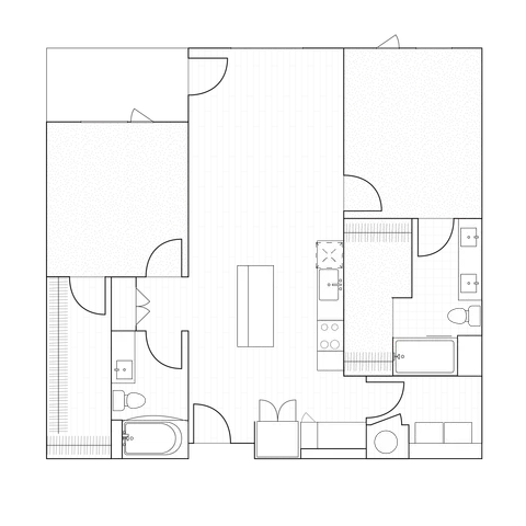 2D drawings of two-bedroom units ranging from 1084 to 1148 sq ft, mixing functionality and style with ample kitchen space and spacious outdoor patiosbalconies.