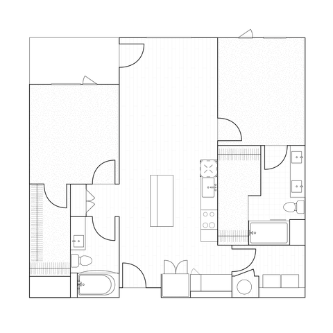 2D drawings of two-bedroom units ranging from 1084 to 1148 sq ft, mixing functionality and style with ample kitchen space and spacious outdoor patios/balconies.