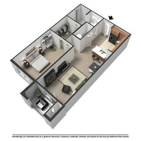 1x1 855 Square Feet Floor plan 3D